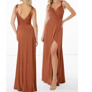 Azazie Women's Satin Maxi Dress 2Side Pockets Naomi Bridesmaid Cedar Rose Size10